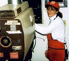 Mary Bork at the film projector